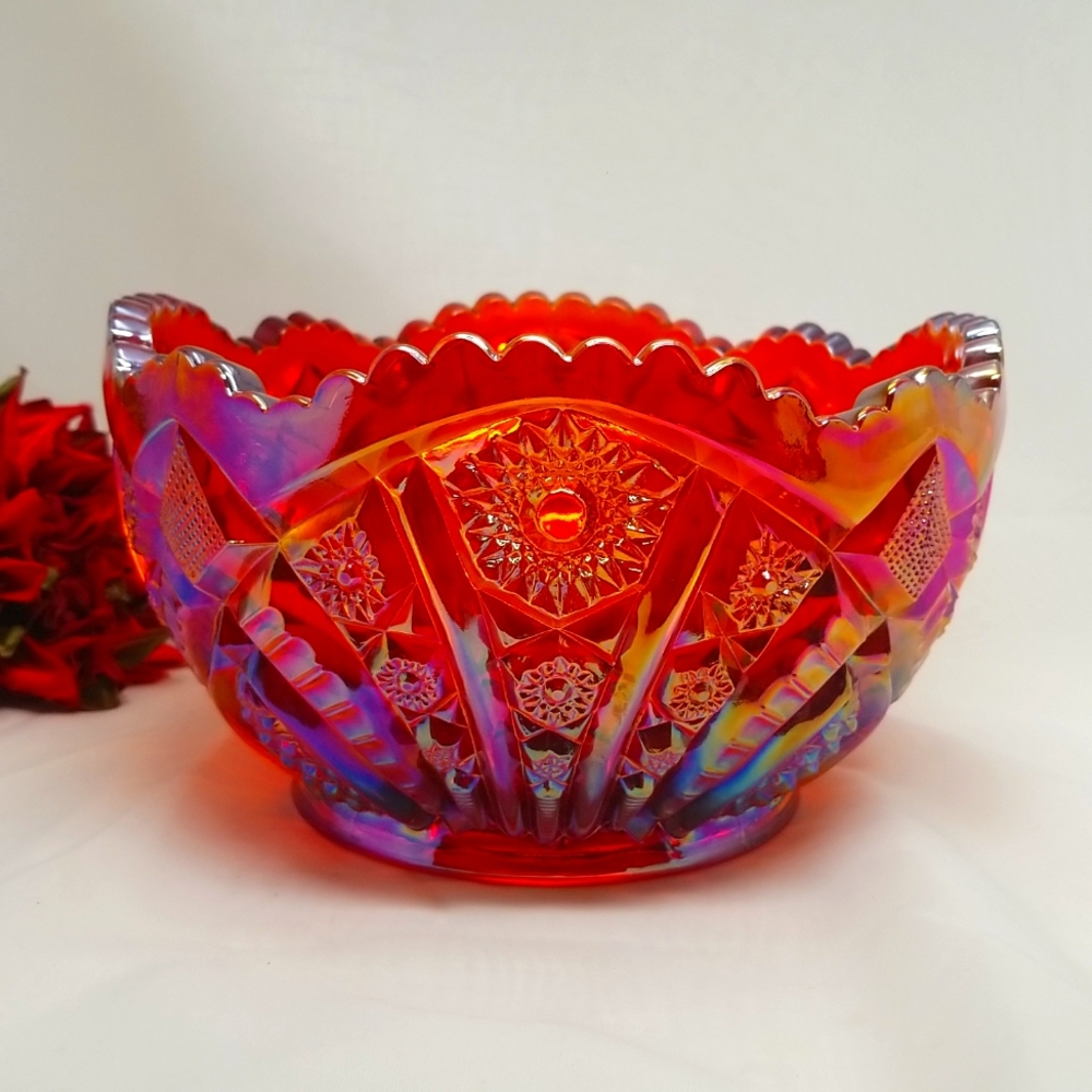 Indiana Iridescent Sunset Carnival Glass Center Bowl